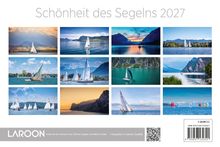"Schönheit des Segelns 2027" oben. Unten links "LAROON". Mehrere Fotos von Segelbooten in verschiedenen Landschaften.