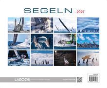„Segeln 2027“. Eine Collage von Segelbooten auf offenem Meer in dynamischen Situationen. Darunter „Laroon“.