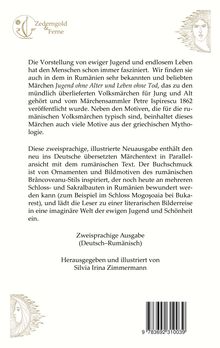 Zedern, Jugend, Mythologie. Zweisprachige Ausgabe: Deutsch-Rumänisch. Herausgegeben von Silvia Irina Zimmermann. obere Ecke: illustriertes Logo; seitlich: Ornamente und Gesicht.