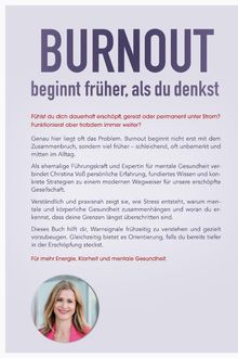 Titel: "BURNOUT beginnt früher, als du denkst". Eine Frau in einem roten Blazer lächelt am unteren Rand.