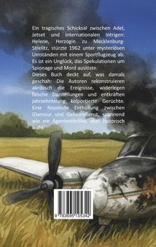 Text über ein tragisches Schicksal einer Herzogin, deren Flugzeugabsturz 1962 Rätsel um Mord und Spionage aufwirft. Darunter eine Illustration eines abgestürzten Flugzeugs in einem Feld.