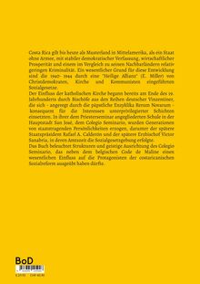 Ein gelber Hintergrund mit Text über Costa Rica als Musterland in Mittelamerika, soziale Gesetze und kirchlichen Einfluss. Unten links ein Preis.