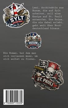Texte beschreiben Lexis Reise von Sylt nach St. Pauli. Es gibt farbenfrohe Illustrationen von Sylt, Husum und St. Pauli.