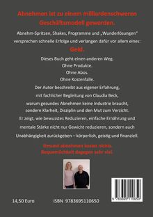 Text über Abnehmen als Geschäft. Ohne Produkte, Abos, Kostenfallen. Gesund abnehmen kostet nichts. Unten zwei Personen.