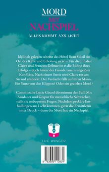 Titel: MORD MIT NACH­SPIEL. Untertitel: ALLES KOMMT ANS LICHT. Himmelblauer Hintergrund mit weißem Text.
