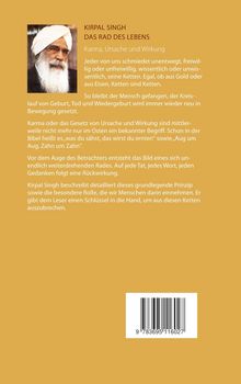 "KIRPAL SINGH DAS RAD DES LEBENS Karma, Ursache und Wirkung. Jeder von uns schmiedet unentwegt... Ketten sind Ketten." Links oben ein Porträt eines älteren Mannes mit weißem Bart. Rechts unten ein Barcode.
