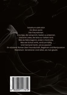 Text über Freundschaft, Kontrolle und Manipulation vor schwarzem Hintergrund mit Rauchschwaden und Barcode unten.