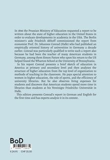 Text über einen Bericht von 1896 zur amerikanischen Hochschulbildung. Preise: €24.95, CHF 35.50. Oben Fließtext, unten Preisinfo und Barcode.