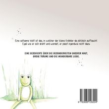 Text oben: „Eine seltsame Welt ist das, in welcher der kleine Kribbler da plötzlich auftaucht...“ Illustration eines lächelnden Froschs.