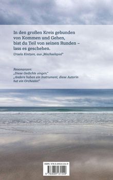 Oben Gedicht von Ursela Kintzen aus "Wechselspiel", unten Meer mit grauem Himmel und Wellen am Strand, ISBN unten.