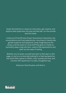 Text über queere Symmetrien und Illustrationen, die zum Nachdenken anregen. Einladung, kreativ und reflektiv zu sein.