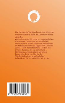Text über daoistische Tradition und Innere Alchemie. Oben ein abstraktes weißes Kreis-Logo, unten ein Barcode. Heller Hintergrund.