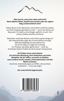 Oben ist eine einfache Berglinie. Es folgt ein motivierender Text über innere Stärke, Klarheit und Ruhe in Krisenzeiten. Darunter ein Barcode.