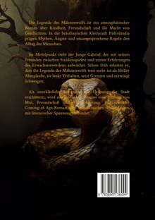 Text über die Legende des Mähnenwolfs, Kindheit, Freundschaft; im Hintergrund eine Schlange vor dunklem Hintergrund.