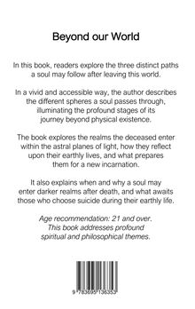 Text: "Beyond our World", Buchbeschreibung zu spirituellen und philosophischen Themen, Altersfreigabe ab 21. Strichcode unten.