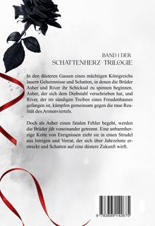 Band I der Schattenherz-Trilogie. Schwarze Rose, rotes Band, geheimnisvolle Atmosphäre.