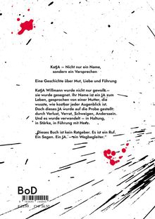 Text über Mut, Liebe, Führung. Hintergrund ist weiß mit schwarzen und roten Klecksen. Unten links steht "BoD".