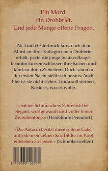 Ein Mord. Ein Drohbrief. Und jede Menge offene Fragen. Texte über Spannung, Bedrohung und Lob für die Autorin. Beige Hintergrund.