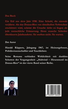 Ein Text beschreibt ein Buch: Ein Eid von 1590, nie verjährte Schuld. Autor Harald Küppers, verbindet Realität und Vergangenheit. Darunter ein Foto.