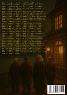 Ein literarischer Text beschreibt ein Wochenende mit psychologischen Diskussionen. Vier Männer stehen auf einem hölzernen Steg am See.