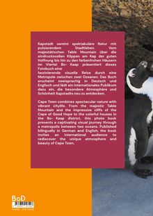 Zweisprachiger Text über Kapstadt mit Pinguinabbildung unten rechts im Bild. Texte auf Deutsch und Englisch.