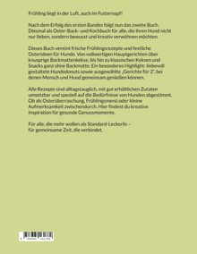Ein grüner Hintergrund mit einem Text über Frühlingsrezepte und Osterideen für Hunde. Ein Highlight: Hundedonuts.