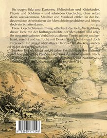 Text beschreibt die Bedeutung von Maultieren in der Geschichte. Illustration von Hügeln und Vegetation im Hintergrund.