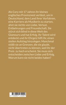 Ein Text beschreibt Corys Reise nach Deutschland, um Musikerin zu werden. Sie erlebt Erfolge und muss sich zwischen Liebe und Erfolg entscheiden. Unten befindet sich ein Barcode.