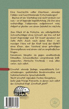 Ein Abenteuer mit absurden Helden. Charaktere: Büchse, Matsch, Ozzi. Erwartet: schräge Dialoge. Unten rechts ein tierisches Logo.