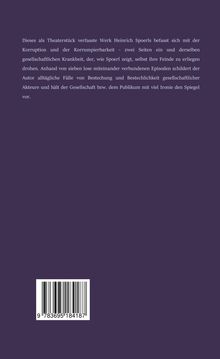 Text beschreibt ein Theaterstück von Heinrich Spoerl über Korruption, bestehend aus sieben Episoden. Unten Barcode.