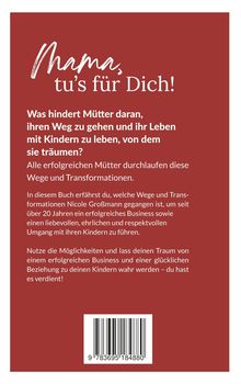 „Mama, tu’s für Dich!“ in weißer Schrift auf rotem Hintergrund. Text beschreibt Herausforderungen und Erfolge für Mütter.