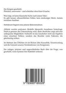 Text über die Analyse und Rekonstruktion eines Ereignisses, ohne klaren Fehler oder Auslöser. Unten ist ein Barcode.