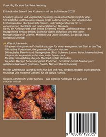 Ein Vorschlag für eine Buchbeschreibung über ein Luftfritteusen-Kochbuch. Ein Bild zeigt gebratene Hähnchenkeulen.
