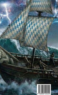 Strichcode: 9783695194254. Segelschiff in einem Sturm mit blau-weißen Rauten auf den Segeln, zwei Menschen an Bord.