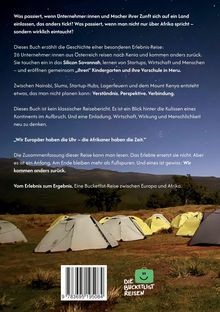 Text erklärt Erlebnisreise von Unternehmer:innen nach Kenia. Zelte stehen auf einer Wiese unter Sternenhimmel. Logo: Grüner Koffer.