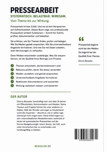 Text über Pressearbeit: systematisch, belastbar, wirksam. Zitate und Punkte über Themenentwicklung, Relevanz und Wirkung.