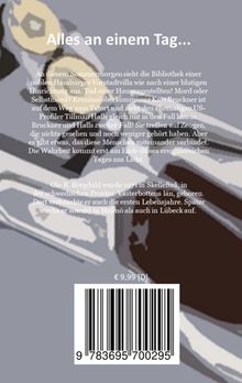 "Alles an einem Tag..." Text zu einem Krimi bei einem Sommermorgen in einem Vorstadtvilla. ISBN und Preis 9,99 €. Illustration.