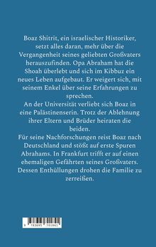 Text beschreibt eine Geschichte über Boaz, der die Vergangenheit seines Großvaters nachforscht und dabei Familienkonflikte riskiert.