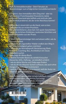 "How To Immobilienmakler - Dein Fahrplan" zeigt Anleitungen für den Einstieg in die Immobilienbranche. Haus im Hintergrund.