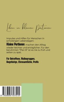 "Impulses for people in tough times: Small portions ease life. For affected, risk groups, relatives, volunteers, professionals." The Hintergrund ist ein helles Ocker.
