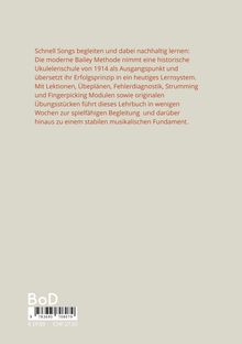 Text beschreibt eine moderne Methode zum Ukulelenspiel basierend auf einer Schule von 1914, mit Lektionen und Übungen.