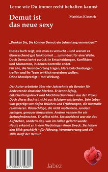 Ein Buchcover mit rotem Hintergrund. Titel: "Demut ist das neue sexy" von Matthias Kletzsch. Unten ein Herzsymbol.