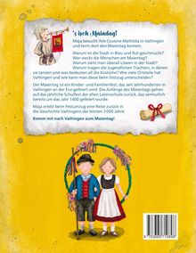 Eine Illustration mit gelbem Hintergrund zeigt zwei Kinder in traditionellen Trachten. Oben steht Text über den Vaihinger Maientag.
