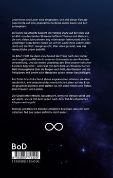 Einladung zur phantastischen Reise; Geschichte von Wissenschaftlern; Sinn des Lebens; Unendlichkeitssymbol auf Weltraumbild.