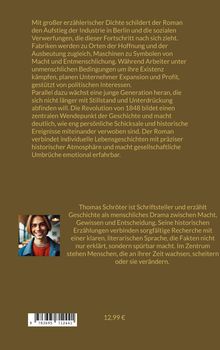 Text beschreibt einen Roman über den Aufstieg der Industrie in Berlin, soziale Verwerfungen und die Revolution von 1848. Unten ist ein Foto eines lächelnden Mannes. Preis: 12,99 €.