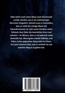 Text beschreibt Eldars Rückkehr und Konflikte. Dunkler Hintergrund mit mystischer Atmosphäre, unten ein Barcode.