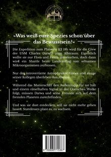 Texte über eine Expedition zum Planeten K2 18b. Illustration mit grünem, nebligem Weltraum und einem abstrakten Stadt-Logo.