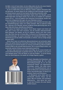 Ein Text beschreibt, wie sich unsere Umwelt geändert hat und unser Körper darauf reagiert. Unten Barcodes und Autoreninfo.