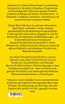 Gelber Hintergrund mit schwarzem Text, der die Herausforderungen und Möglichkeiten der Inklusion in Deutschland beschreibt. ISBN-Code unten.