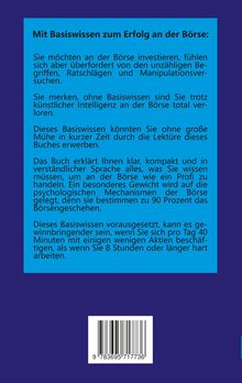 Ein Buchrückentext erklärt, wie Basiswissen an der Börse zu Erfolg führt. Ein Barcode ist unten mittig platziert.